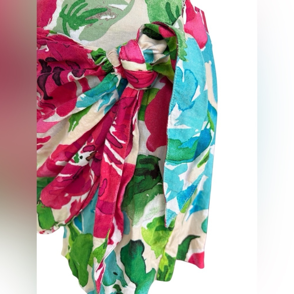 Zara Pink and Green Floral Wrap Linen Viscose Tie Knot Skort Shorts XS preloved - Picture 6 of 8